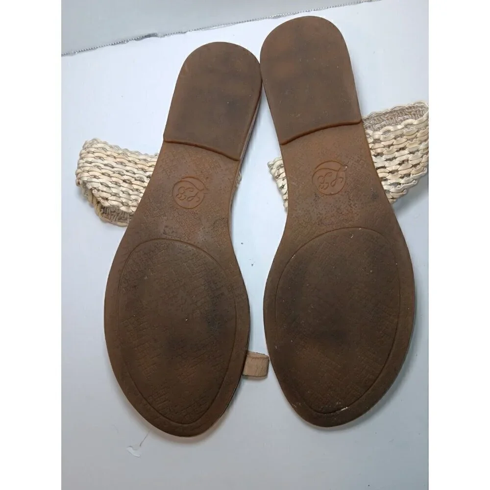 Lucky Brand Leather Baheeti Beige Summer Slide Sandal